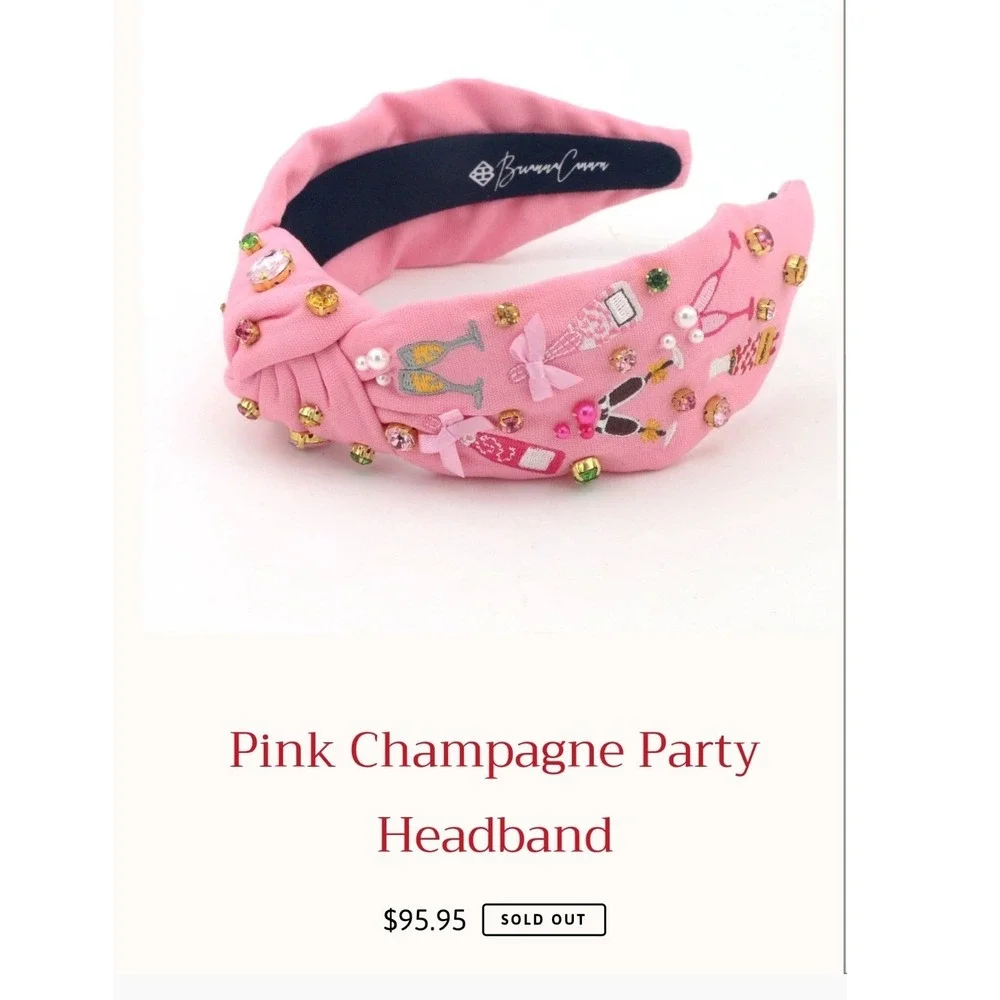 Brianna Cannon Pink Champagne Party Headband Crystals Pearls Embroidered Knotted
